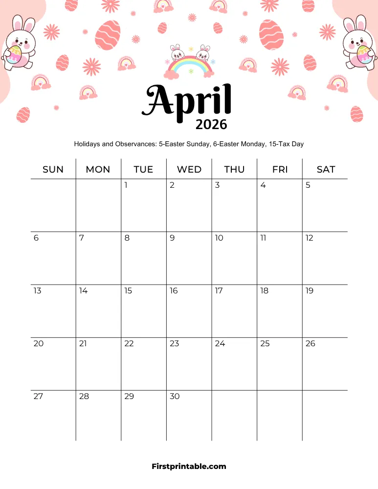 April 2026 Calendar Easter Theme