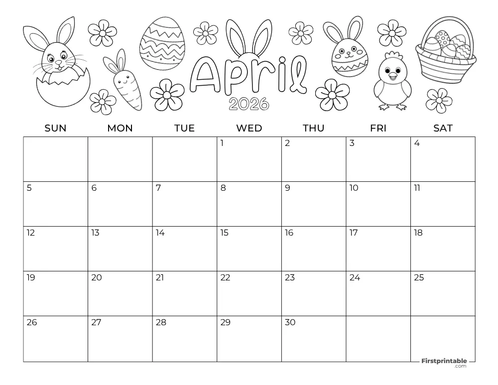 April 2026 Calendar Easter Themed