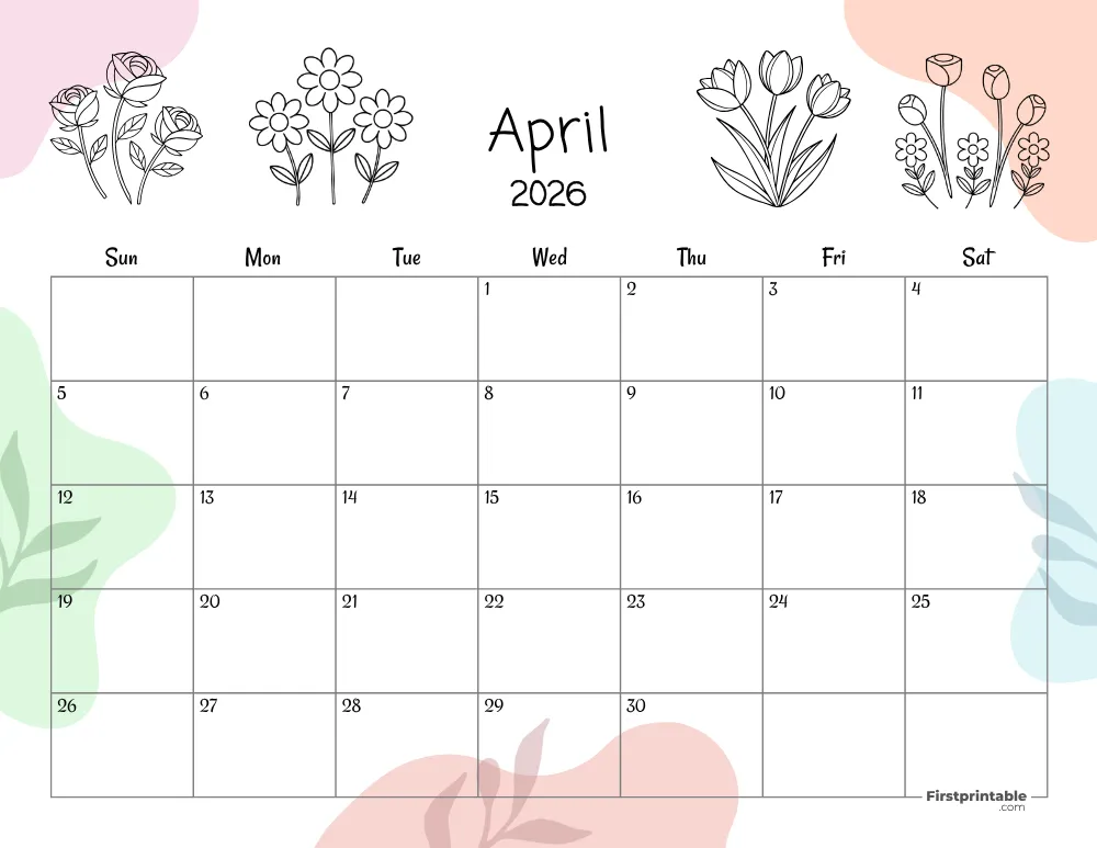 April 2026 Calendar Floral