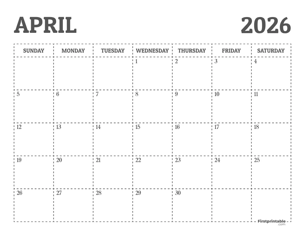April 2026 Calendar Printable