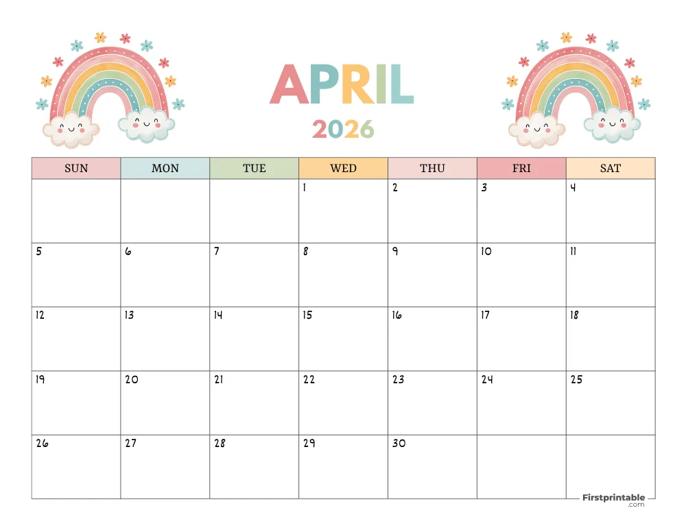 April 2026 Free Calendar