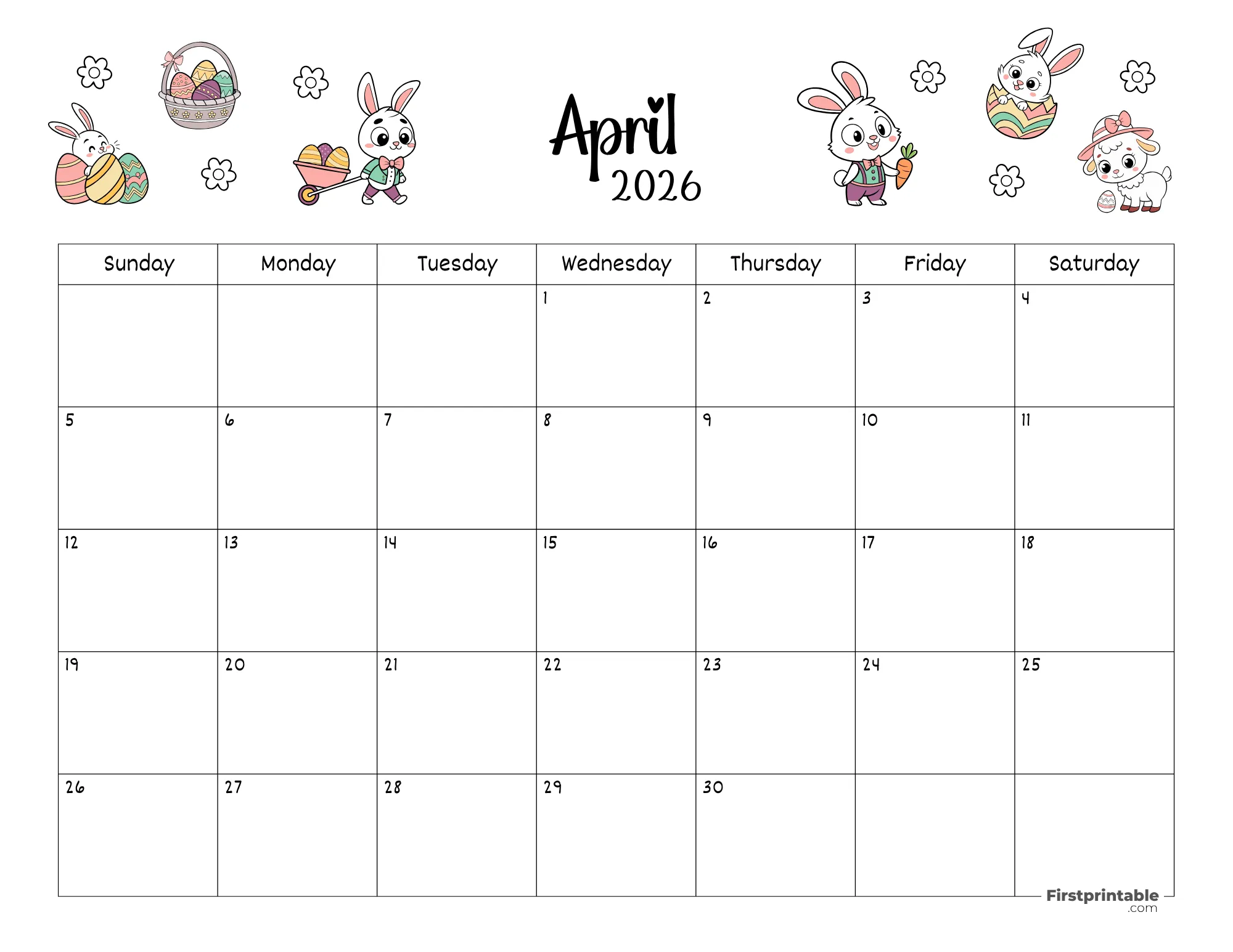 April Calendar 2026 Easter Themed 02