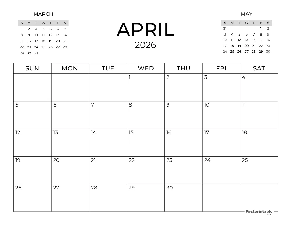 April Calendar 2026
