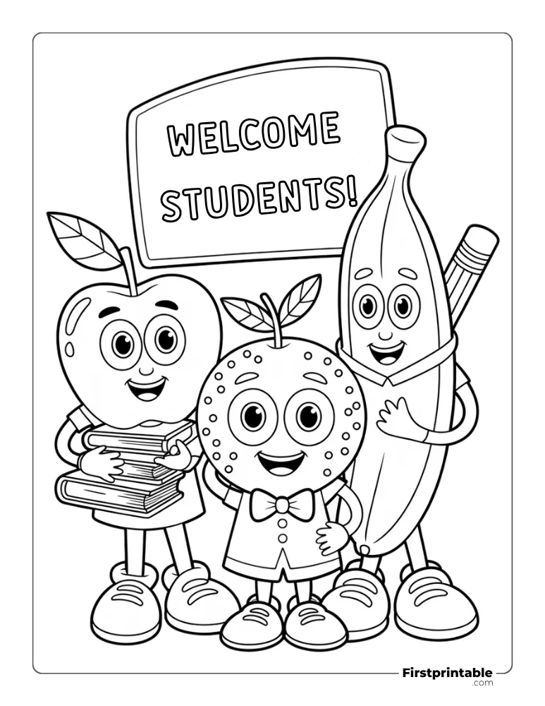Fruit Teachers Welcoming Students Coloring Page