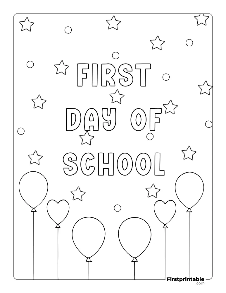 First Day of School Coloring Page for Preschoolers
