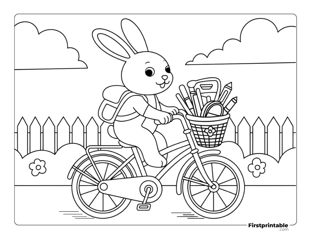 Bunny Going to School Coloring Page