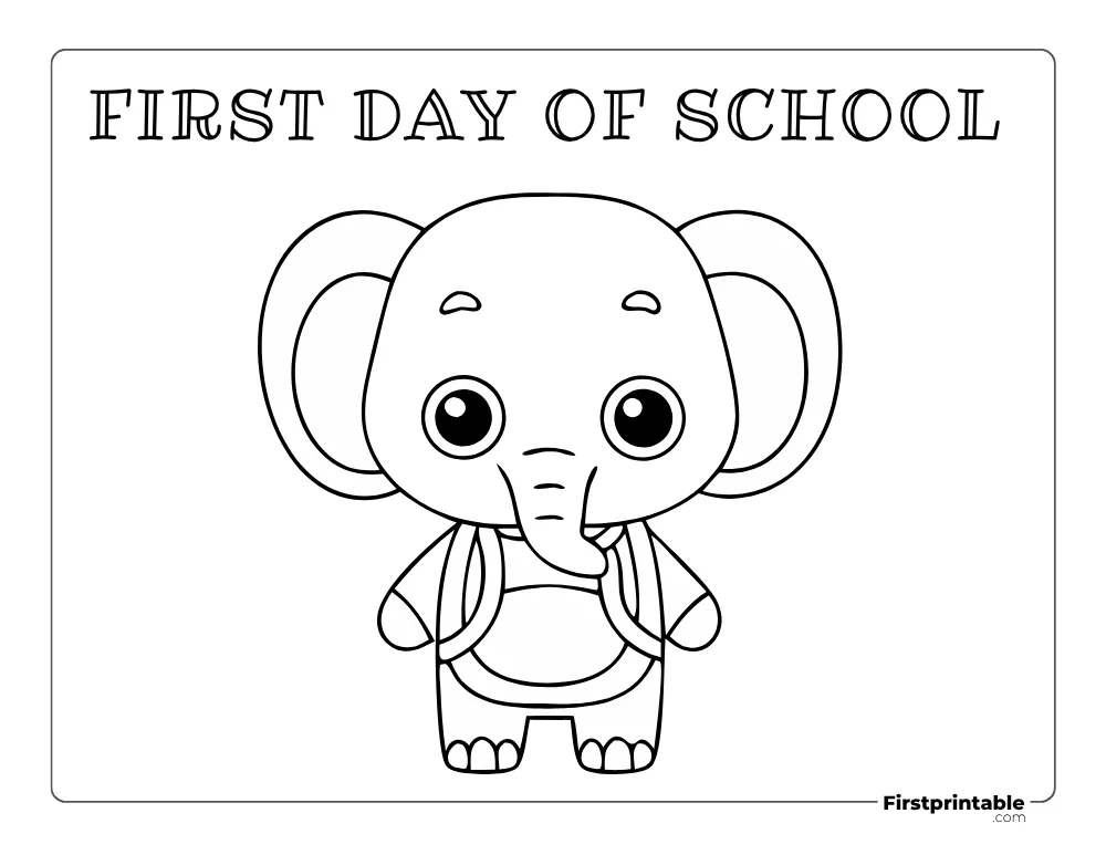 Cute Elephant Going to School Coloring Page