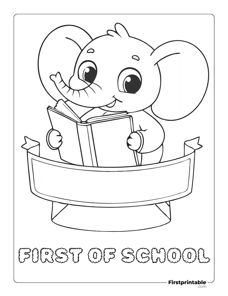 Cute Elephant on the First Day of School Coloring Sheet