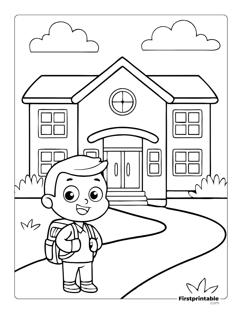 Students Going to School Coloring Page