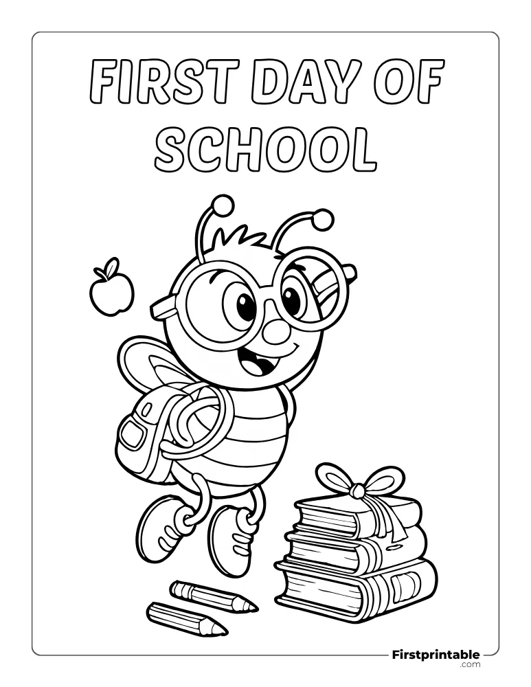 Honey Bee Going Back to School Coloring Page