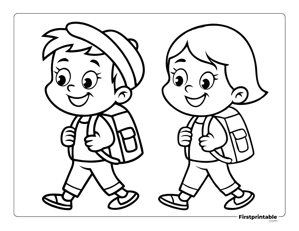 Students Going to School Coloring Page