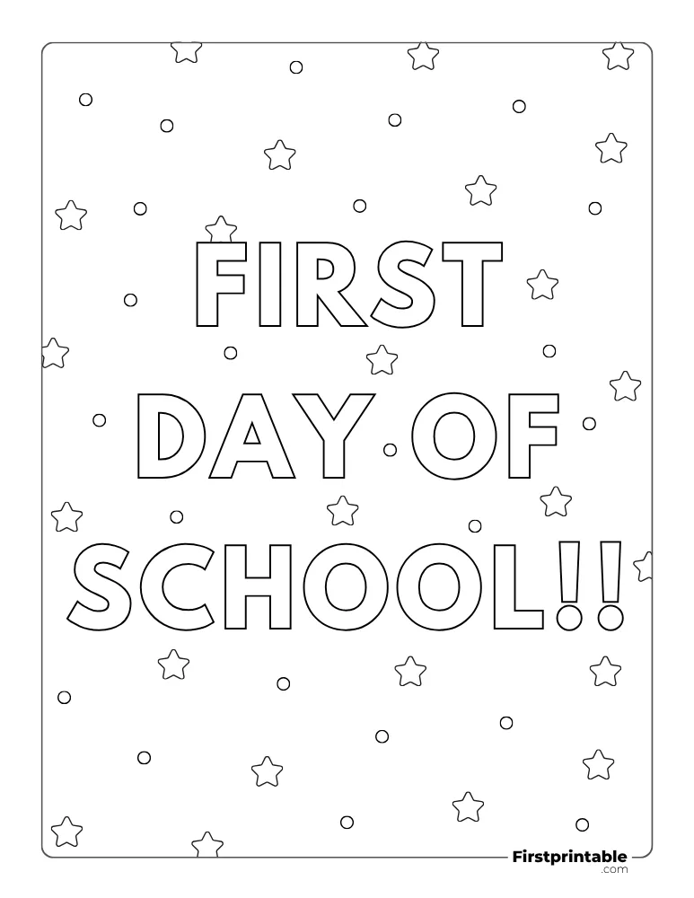 First Day of School with Stars - Coloring Page
