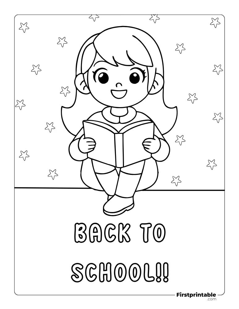 Girl Reading Book Coloring Page