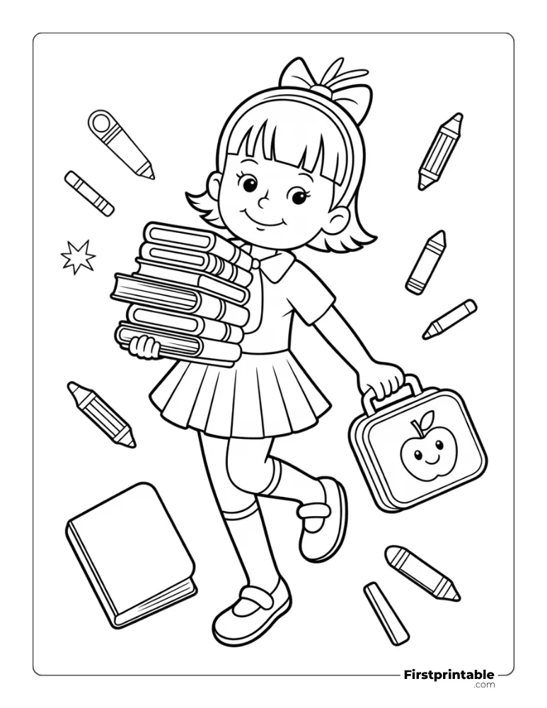 High School Student Carrying Books Coloring Page