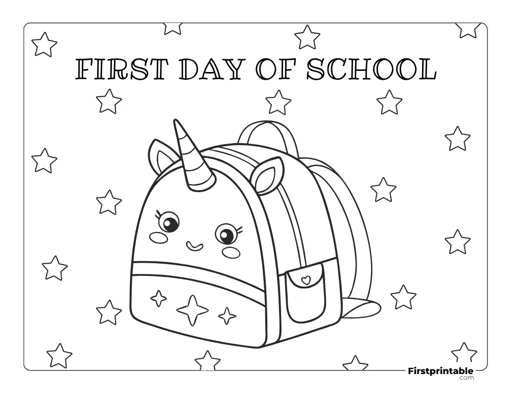 Unicorn Themed School Bag Coloring Page