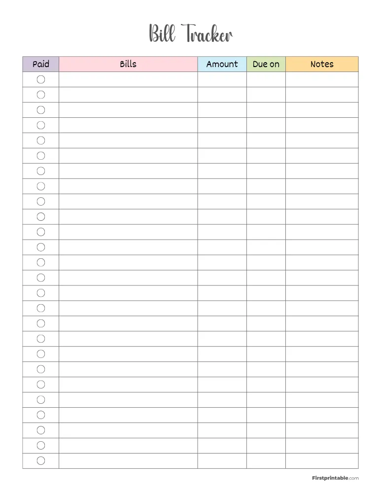 Bill Tracker Template 17