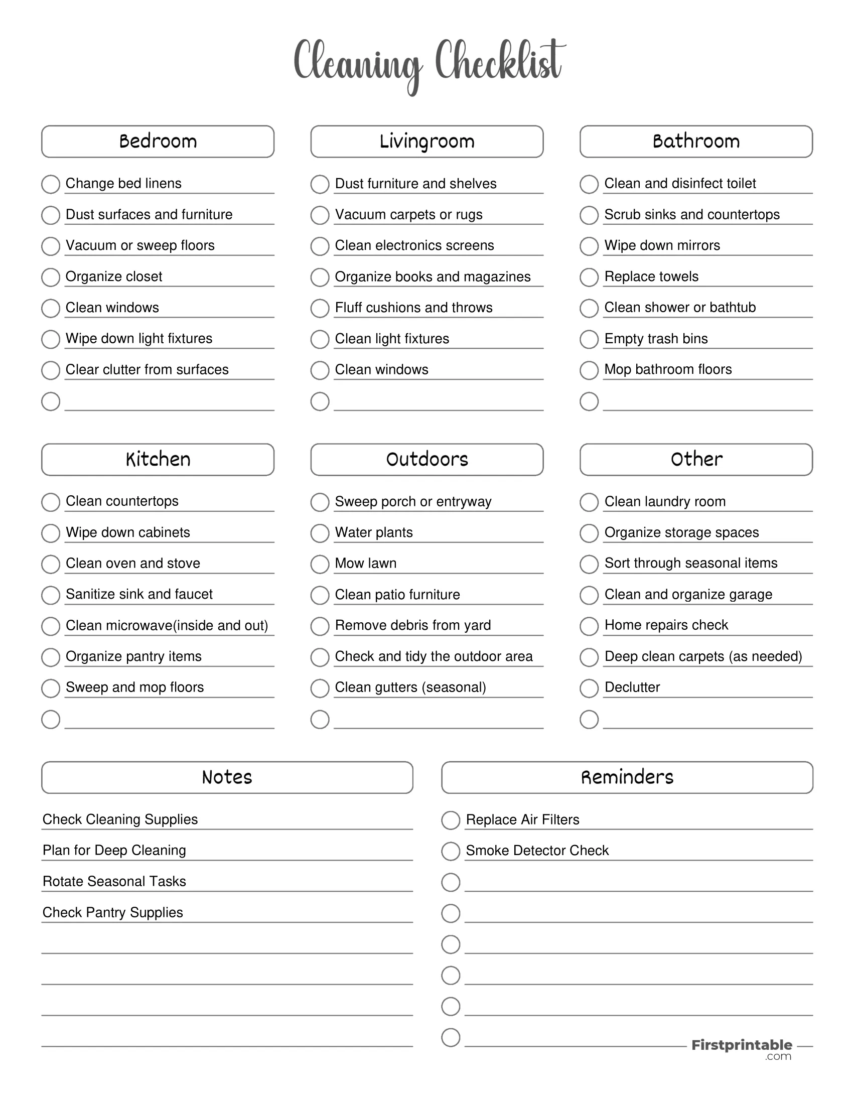 Cleaning Checklist Template 10