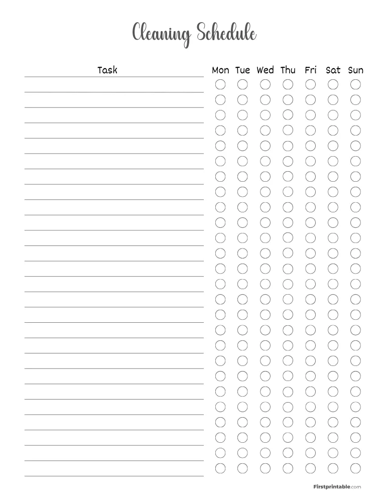 Cleaning Schedule Template 01