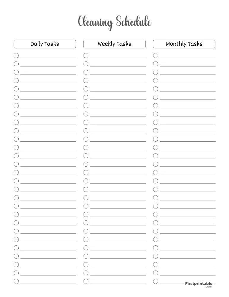 Cleaning Schedule Template 17