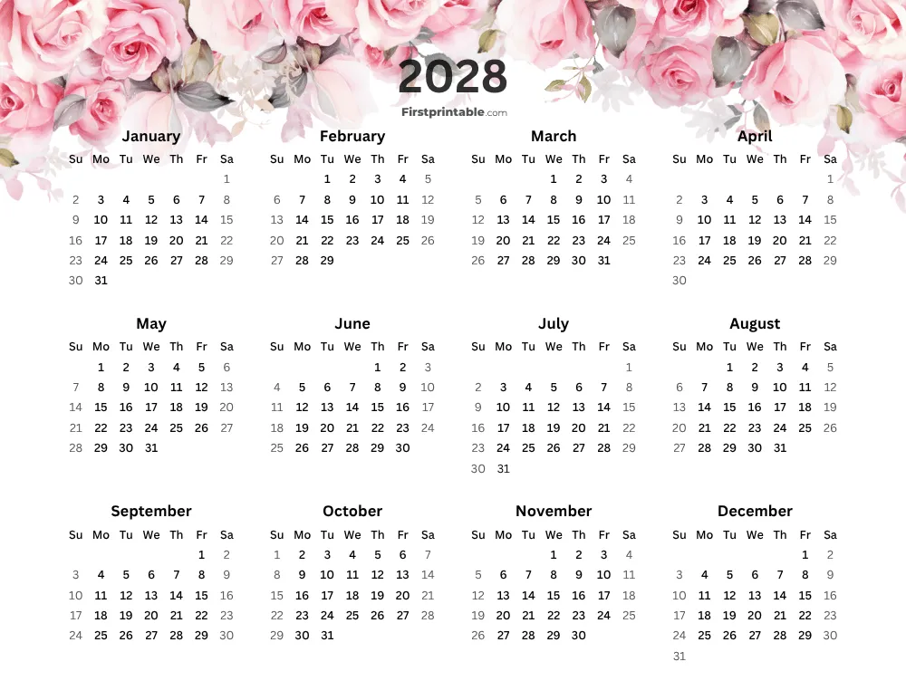 Floral Year Calendar 2028
