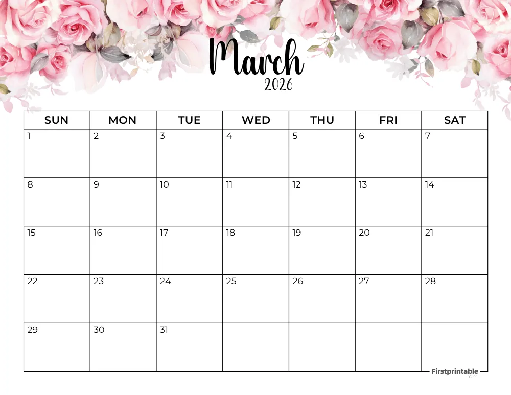 March 2026 Calendar Floral 01