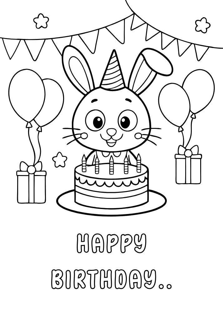 Bunny Birthday Celebration – Printable Coloring Card