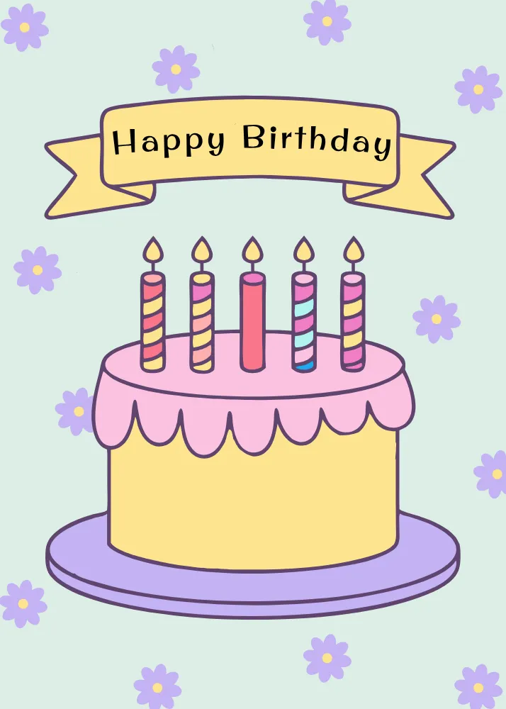 Cake and Daisy Themed Birthday Card