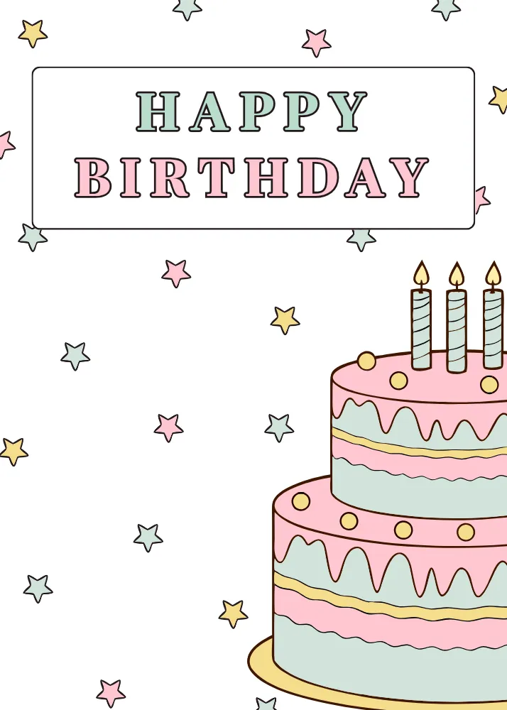 Printable Birthday Card with Cake and Stars