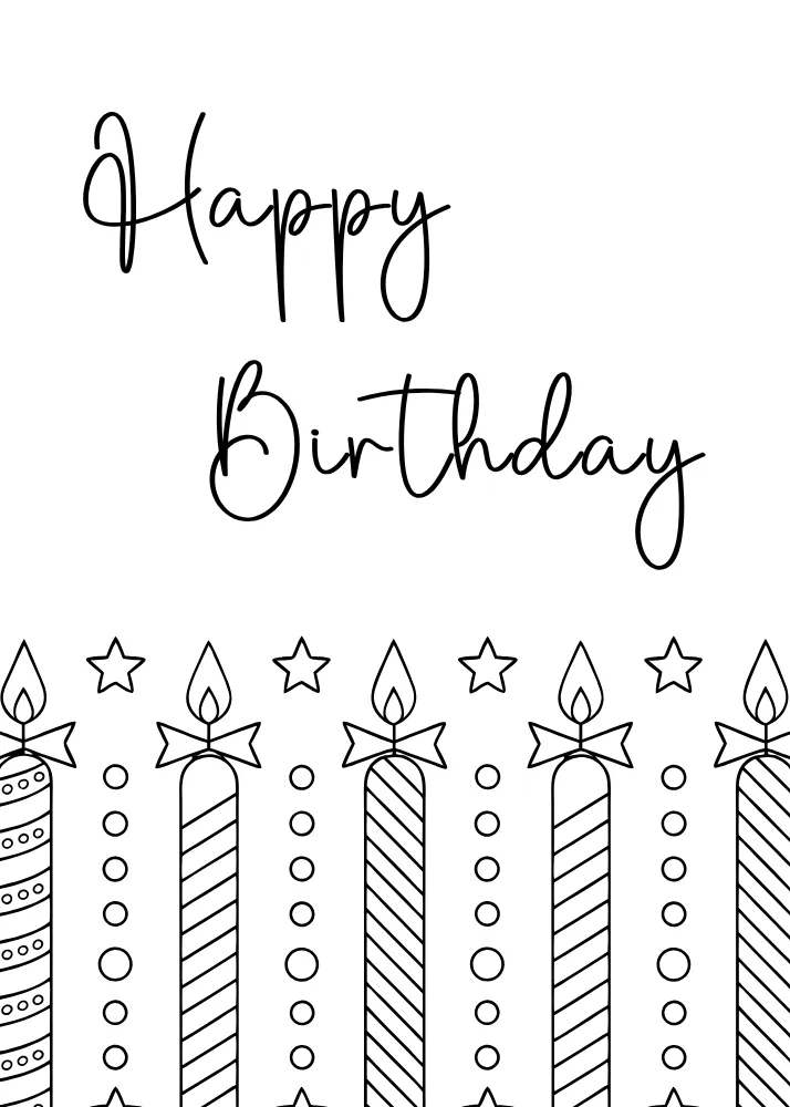 Candle Themed Happy Birthday Card to Color
