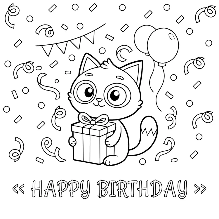 Color the Birthday Card - Cute Cat Theme