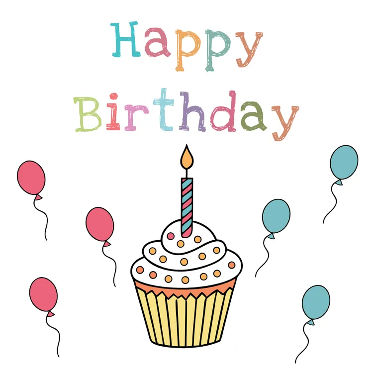 Happy Birthday" - Cupcake and Balloons Themed Card