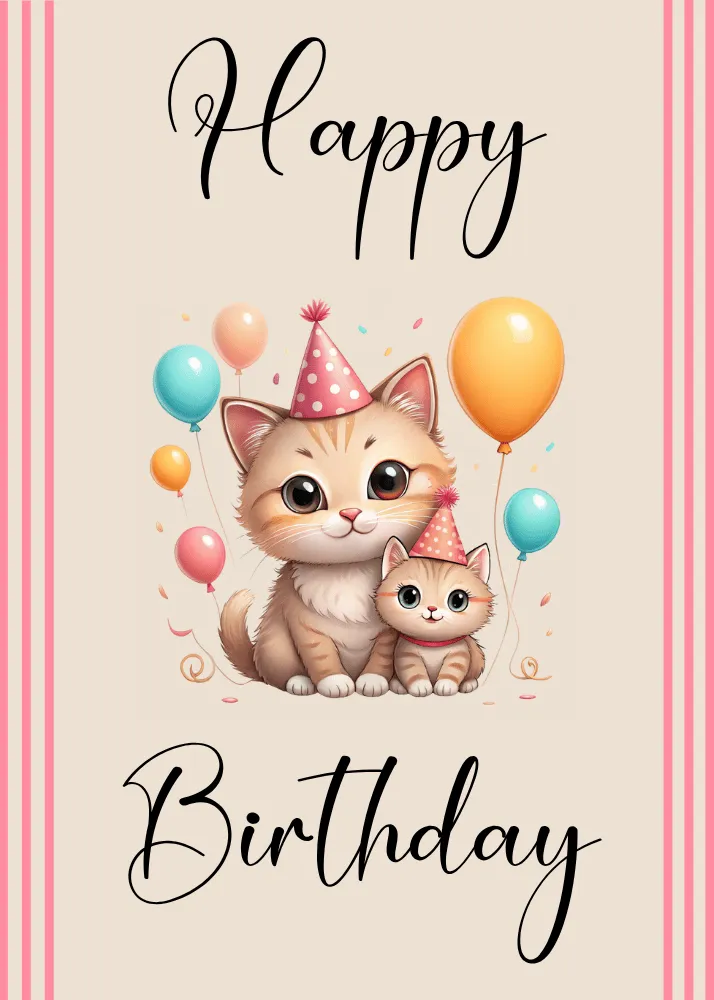 Cute Cat & Kitten Happy Birthday Card