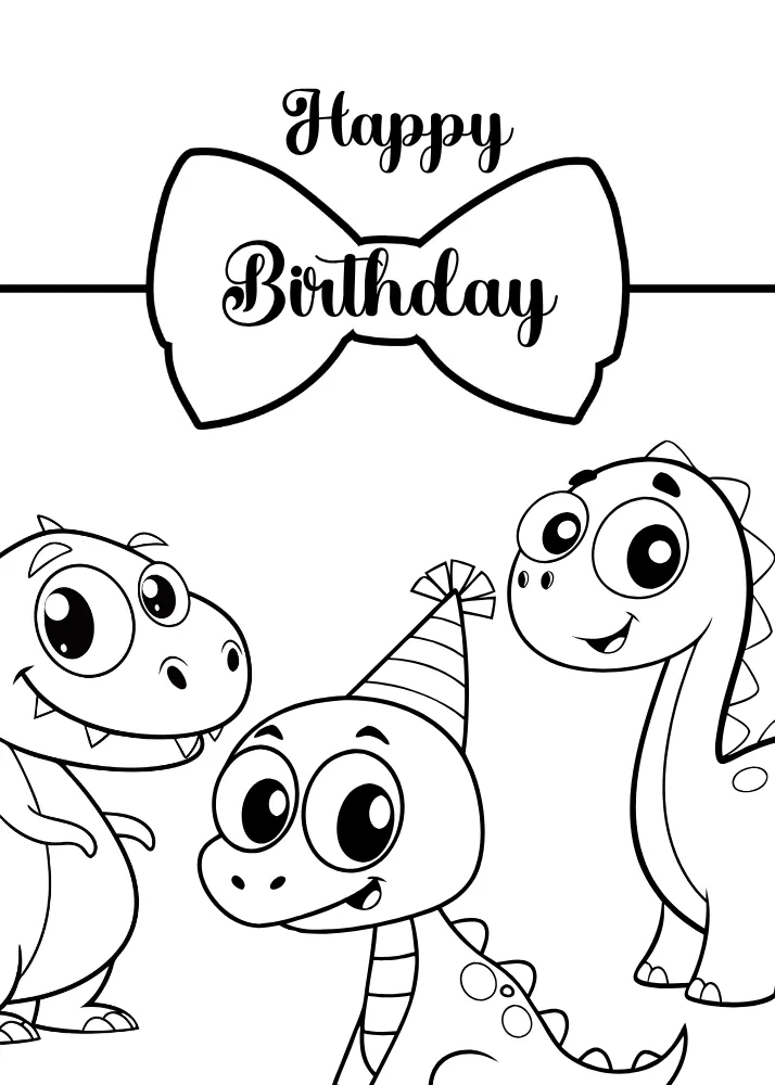 Funny Dinosaurs Birthday Card to Color