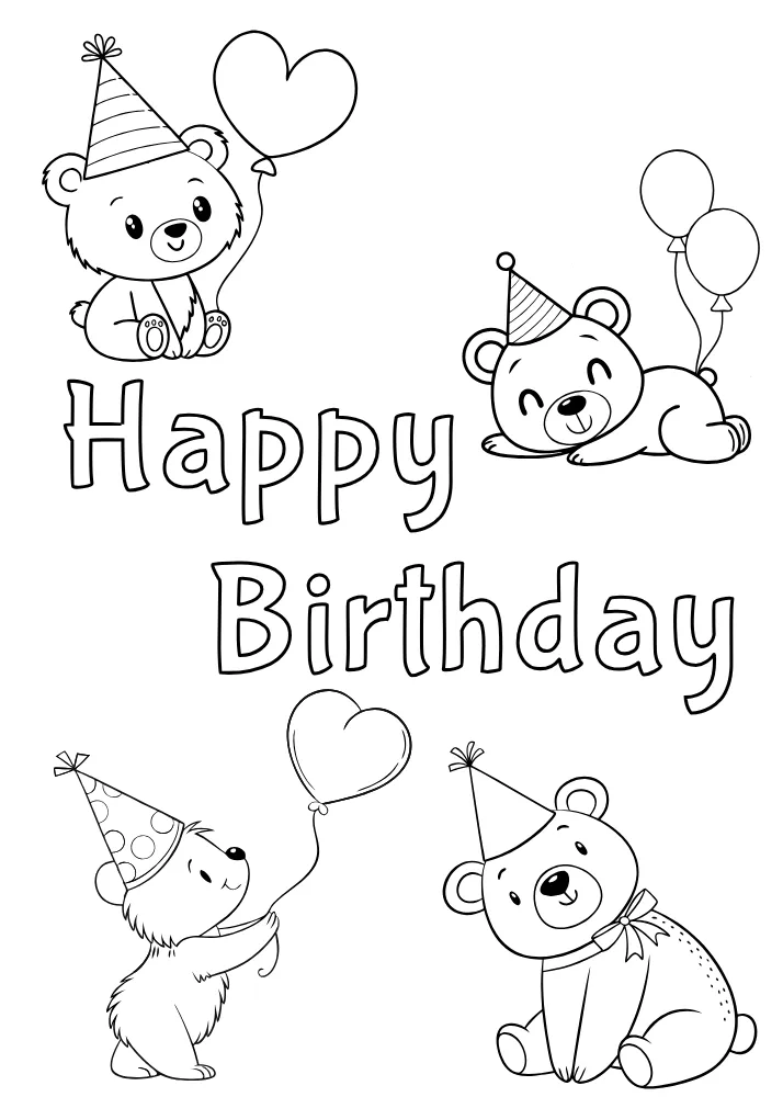 Cute Bears - Happy Birthday Card to Color