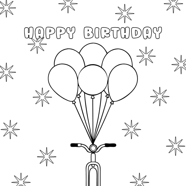 Cycle with Balloons - Birthday Card