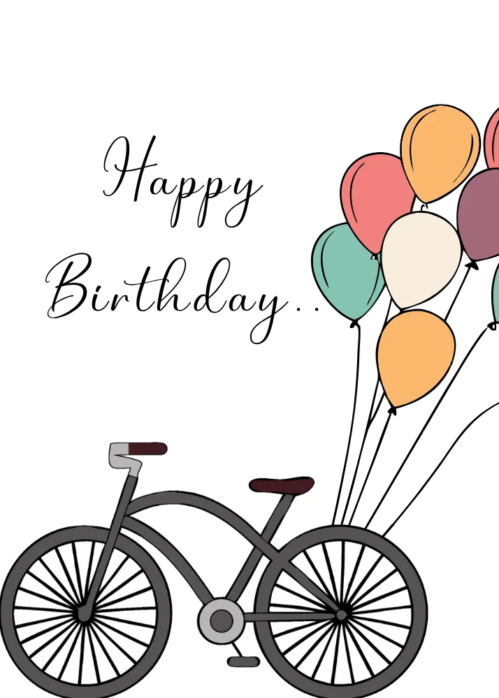 Happy Birthday Card - Bicycle with Balloons