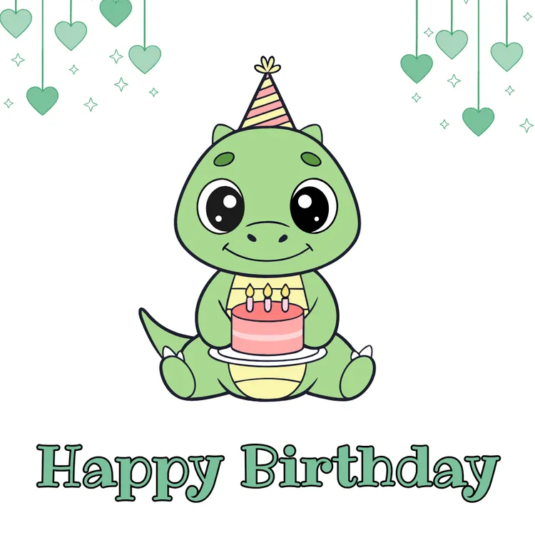 Cute Dino with Cake - Birthday Card