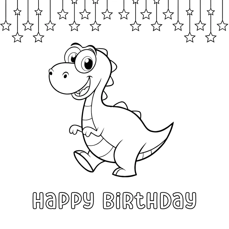 Funny Dino Birthday Card  to Color