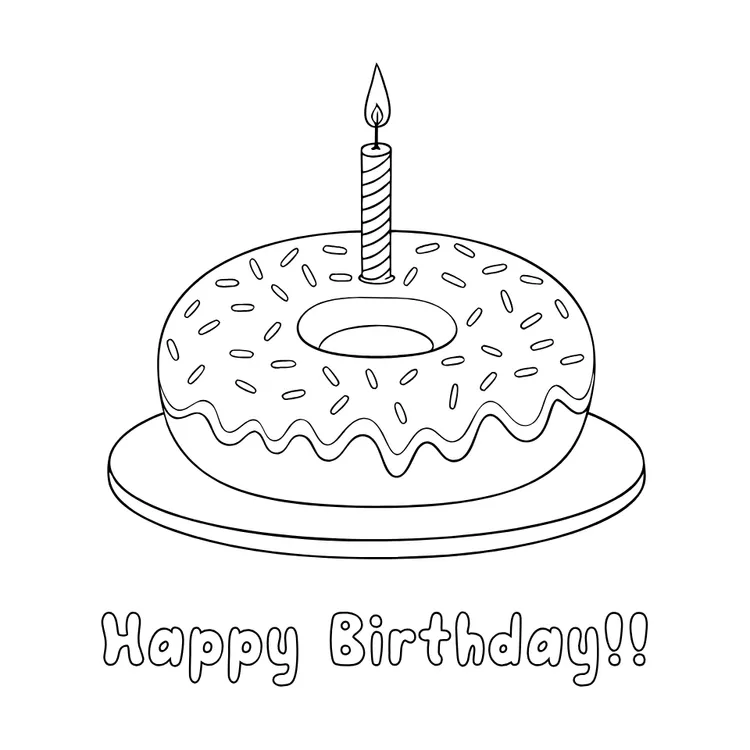 Color the Donut with Candle Birthday Card