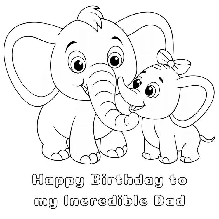 Birthday Card with Cute Elephants to Color