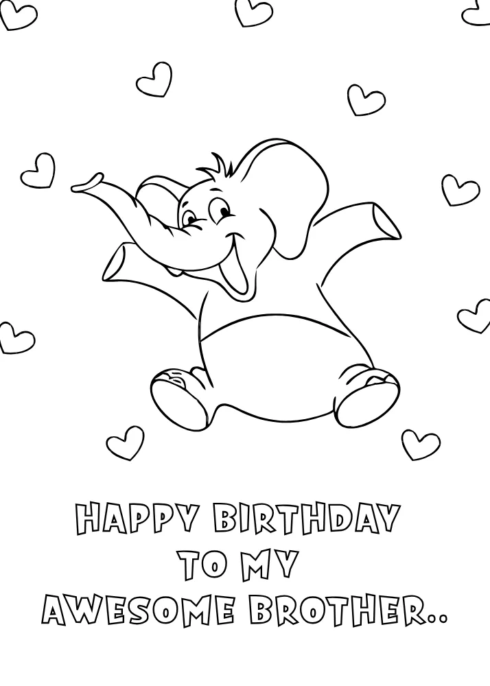 Flying Elephant Birthday Card to Color
