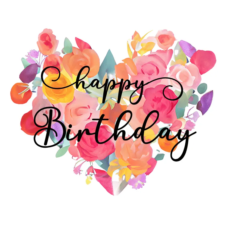 Printable "Happy Birthday" on Heart Shaped Floral Frame Card