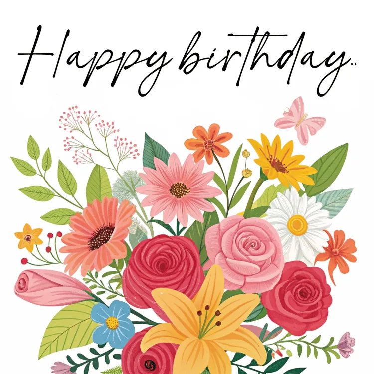 "Happy Birthday" Bunch of Flowers Card