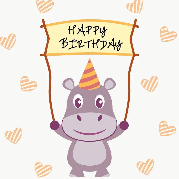 Cute Hippo with 'Happy Birthday' Sign