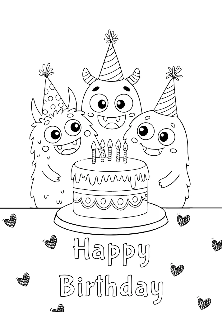 Cute Monsters Coloring Birthday Card