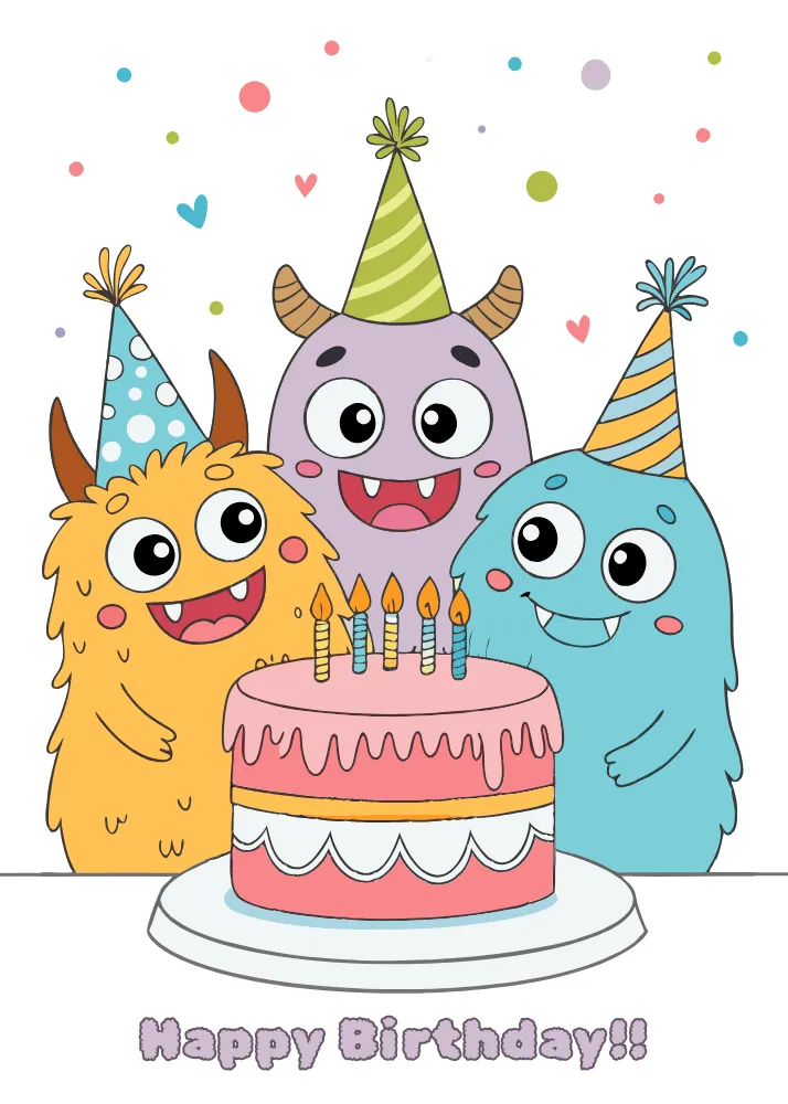 Happy Birthday from Cute Monsters - Printable Card
