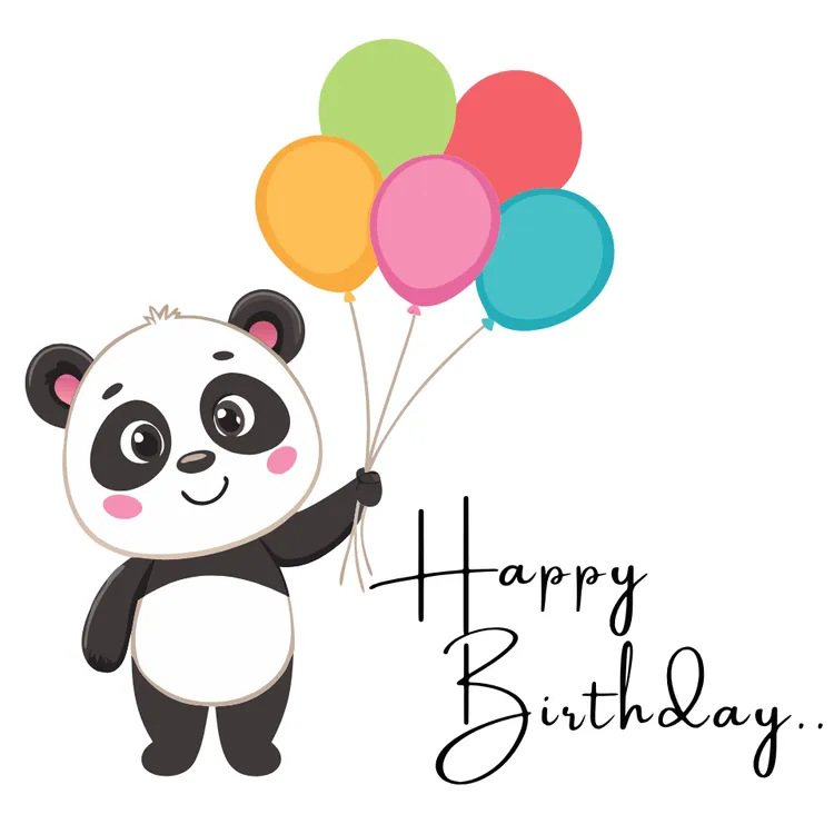 Panda Party with Balloons - Birthday Card