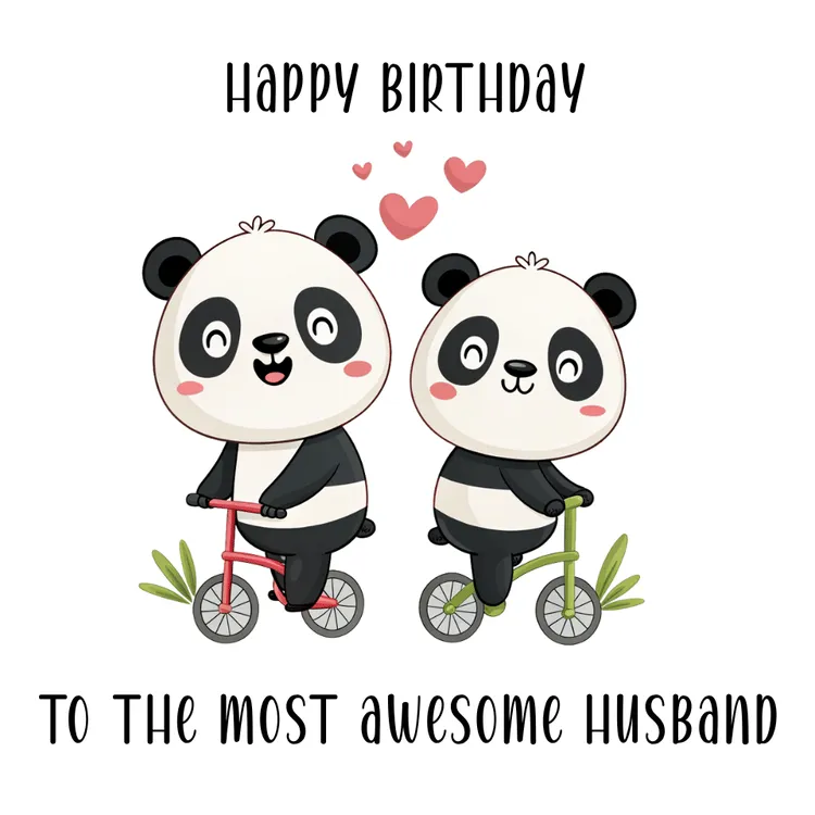 Cute Panda Couple Birthday Card for Husband