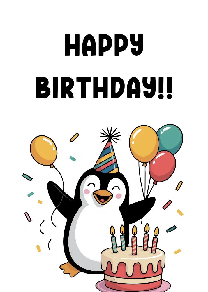 Printable Happy Penguin Birthday Card