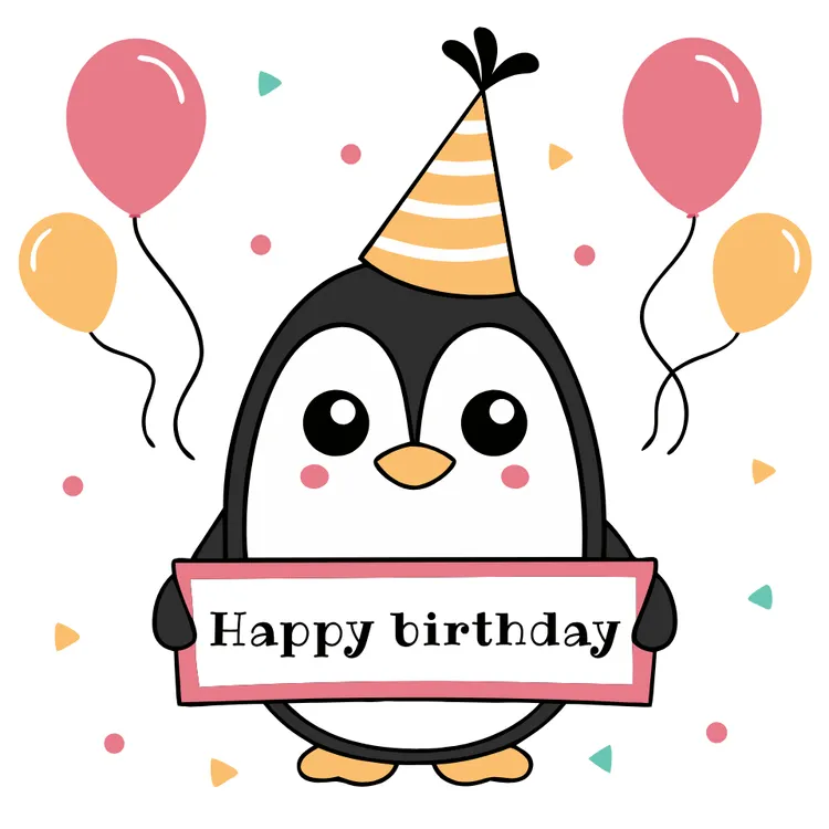 Penguin Party Time – Birthday Card to Print